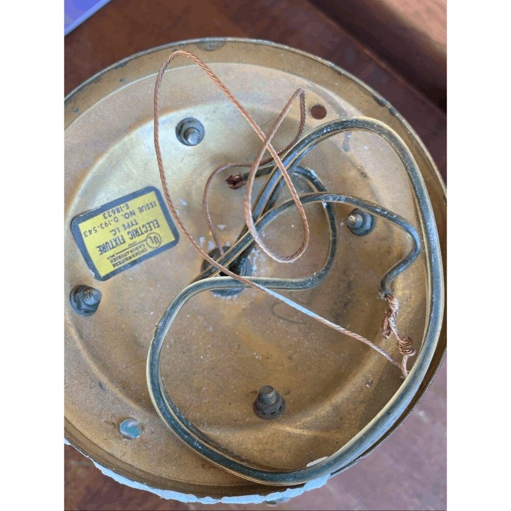 Vintage Mid Century  Etched Wheat Design Glass Light Pendant Flush Mount - Picture 7 of 10